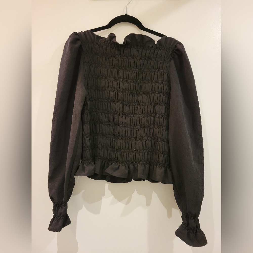 Black Shirred Peasant Top